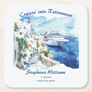 Retirement Party Cruising Destination Greece Square Paper Coaster