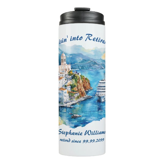 Retirement Party Cruising Destination Greece  Thermal Tumbler (Front)