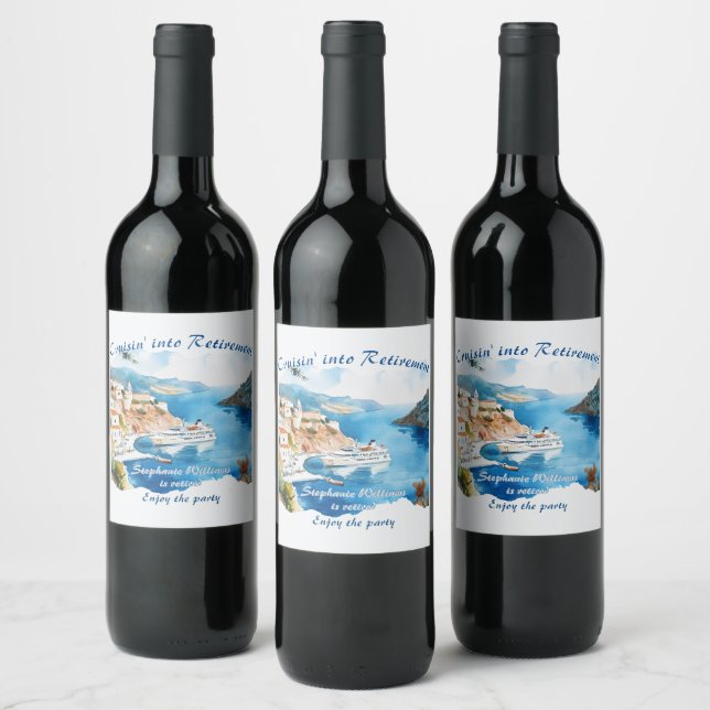 Retirement Party Cruising Destination Greece  Wine Label (Bottles)