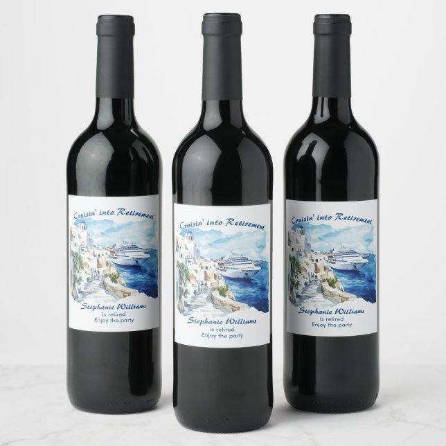 Retirement Party Cruising Destination Greece  Wine Label (Bottles)