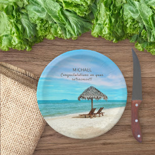 Retirement Party Custom Tropical Beach Paper Plate