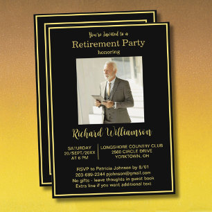 Retirement Party Elegant and Gold Photo  Invitation