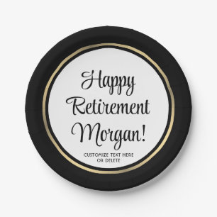 Retirement Party Elegant Black and Gold Bordered Paper Plate