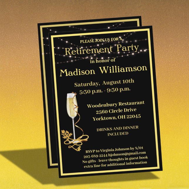 Retirement Party Elegant Black Gold Invitation (Creator Uploaded)
