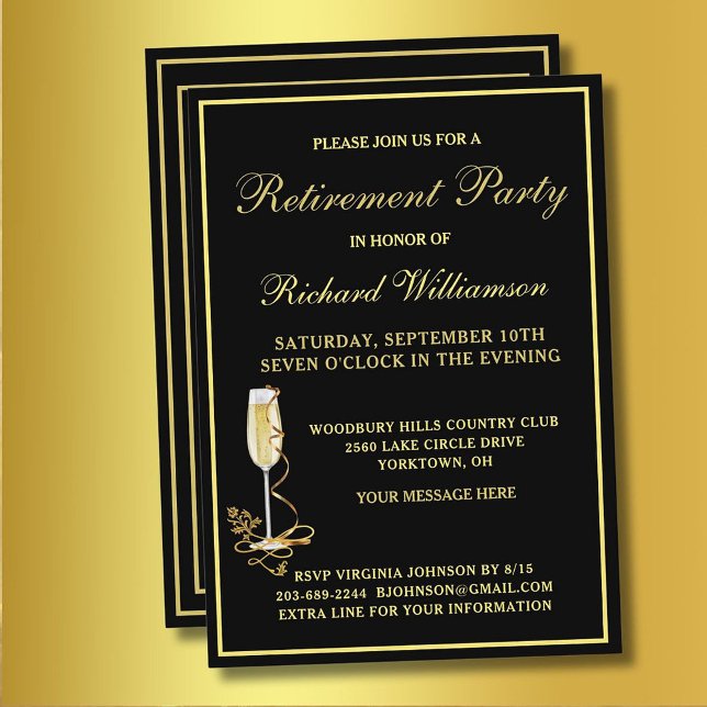Retirement Party Elegant Black Gold Invitation (Creator Uploaded)