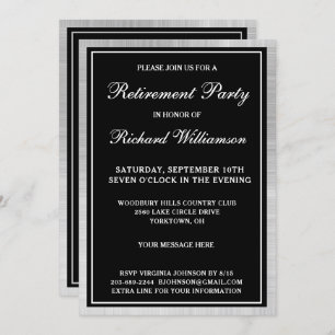 Retirement Party Elegant Black Silver Invitation