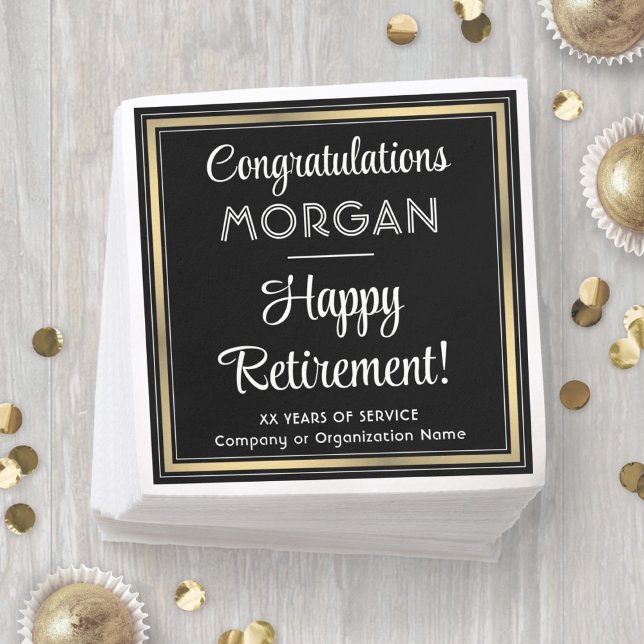 Retirement Party Elegant Black, White and Gold Napkin (Creator Uploaded)