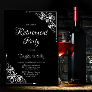 Retirement Party Elegant Black with White Text Invitation