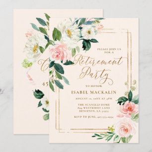 Retirement Party Elegant Blush Pink Floral Pretty Invitation