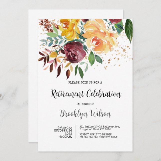 Retirement Party Elegant Chic Floral Invitation (Front/Back)