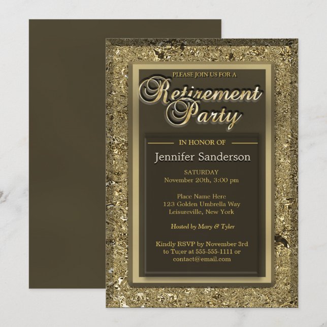 Retirement Party | Elegant Golden Office Directory Invitation (Front/Back)