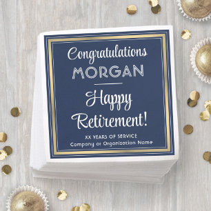 Retirement Party Elegant Navy Blue, White & Gold Napkin