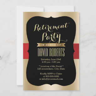 Retirement Party Elegant Red Belt Black & Gold Invitation