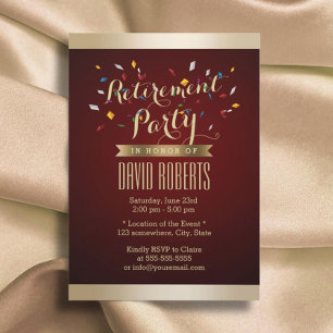 Retirement Party Elegant Wine Red Gold Stripes Invitation
