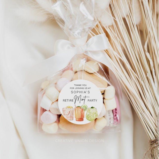 Retirement Party Favour, Funny Mint Favour Classic Round Sticker (Retirement)