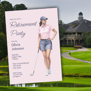Retirement Party Female Golfer Watercolor Invitation