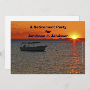 Retirement Party Fishing Boat at Orange Sunset Invitation
