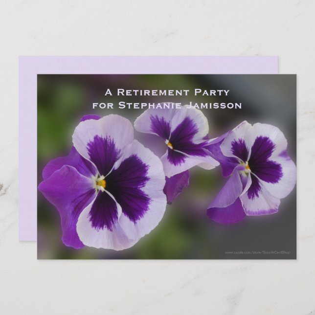 Retirement Party, Floral Pale Purple Flowers, Name Invitation (Front/Back)