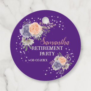 Retirement Party Floral Peony Rose Purple  Favour Tags