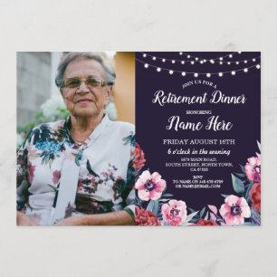 Retirement Party Flowers Navy Pink Floral Photo Invitation