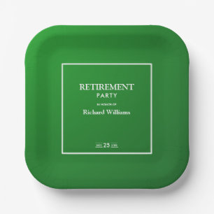 Retirement Party Formal Classic Green White  Paper Plate