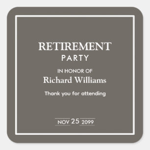 Retirement Party Formal Classic Grey White  Square Sticker