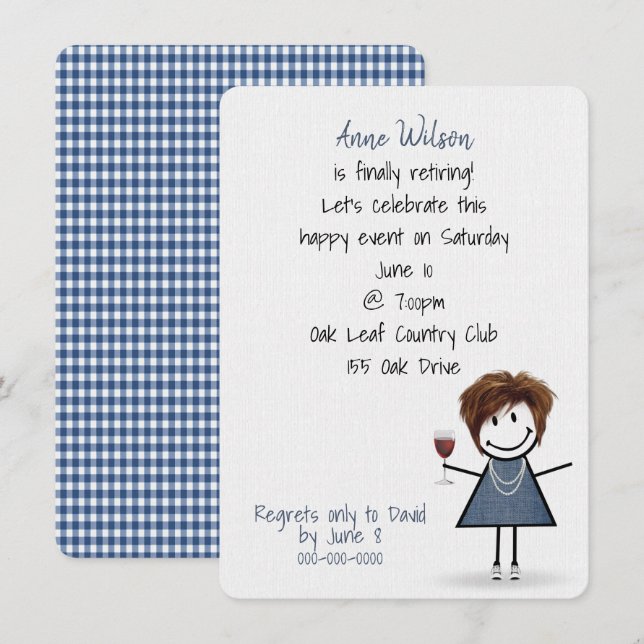 Retirement Party Girl with Wine Glass Invitation (Front/Back)