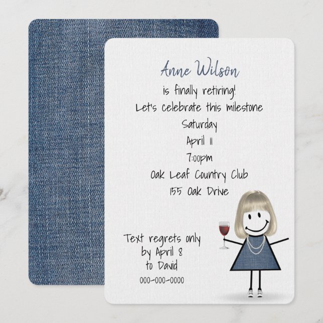 Retirement Party Girl with Wine Glass Invitation (Front/Back)