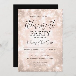 Retirement Party Glam Rose Gold Champagne Sparkle Invitation