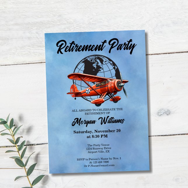 Retirement Party Globe Travel Plane Places  Invitation (Creator Uploaded)