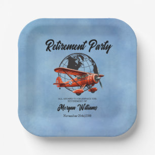 Retirement Party Globe Travel Plane Places  Paper Plate
