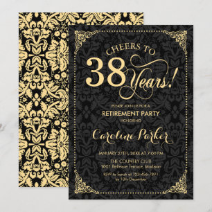 Retirement Party - Gold Black Damask Invitation