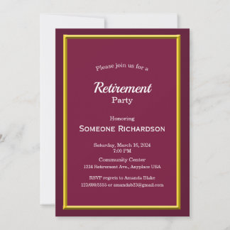 Retirement Party Gold Frame burgundy Invitation