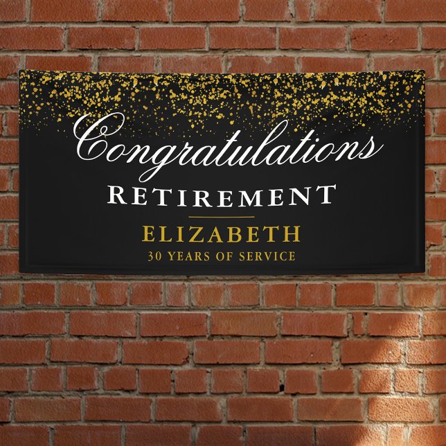 Retirement Party Gold Glitter Black Banner (Creator Uploaded)