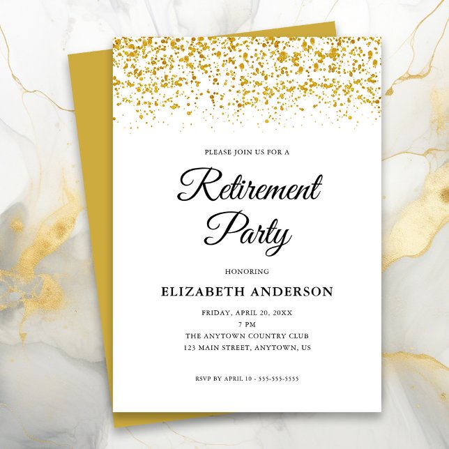 Retirement Party Gold Glitter Confetti Invitation (Creator Uploaded)