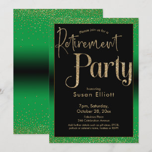 Retirement Party Gold Glitter on Bright Green Invitation