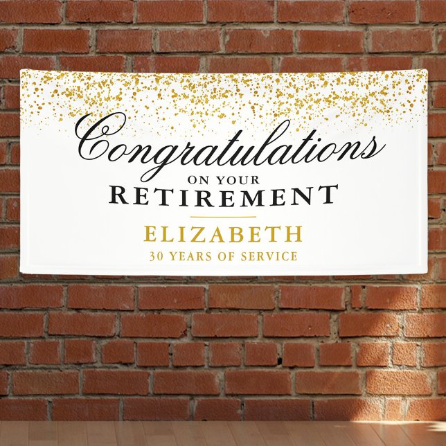 Retirement Party Gold Glitter White Banner (Creator Uploaded)