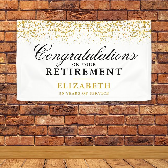 Retirement Party Gold Glitter White Banner (Creator Uploaded)