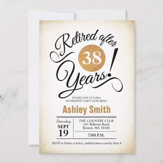 Retirement Party - Gold White Retro Invitation (Front)