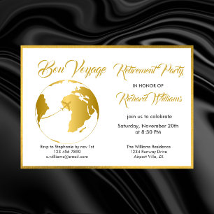 Retirement Party Golden Border Globe Bon Voyage Invitation