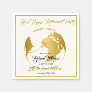 Retirement Party Golden Border Globe Bon Voyage Napkin