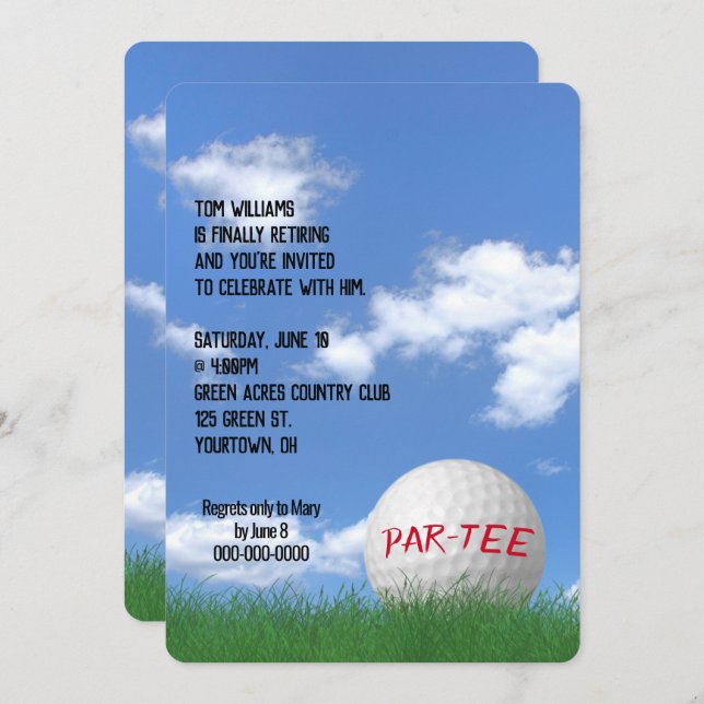 Retirement Party Golf Ball in Grass Invitation (Front/Back)