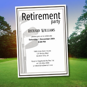 Retirement Party Golf Modern Corporate Black White Invitation