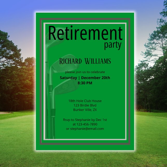 Retirement Party Golf Modern Corporate Green Black Invitation (Creator Uploaded)