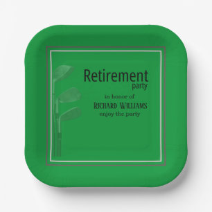 Retirement Party Golf Modern Corporate Green Black Paper Plate