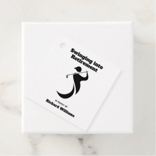 Retirement party golf player swinging modern style favour tags