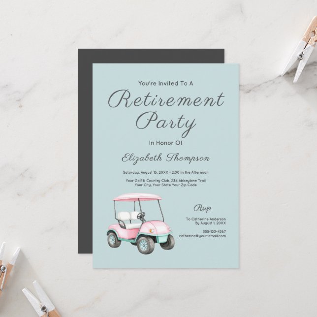Retirement Party Golf Retro Custom Invitation (Front/Back In Situ)