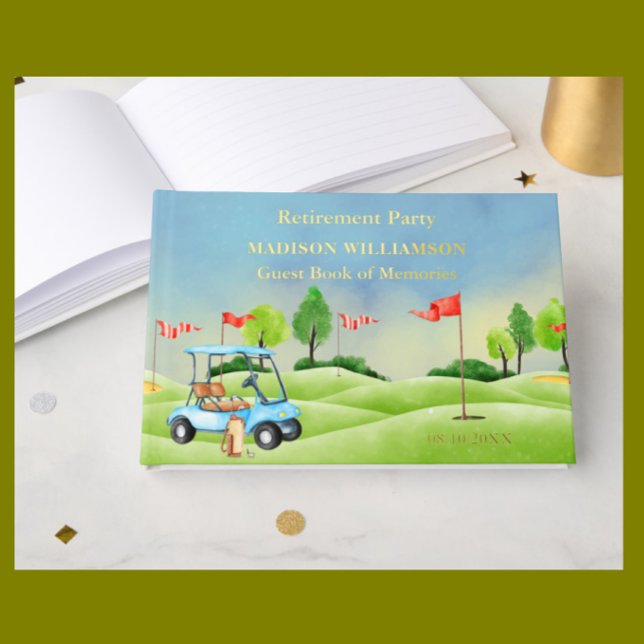 Retirement Party Golf Theme Real Gold Foil  Guest Book (Creator Uploaded)