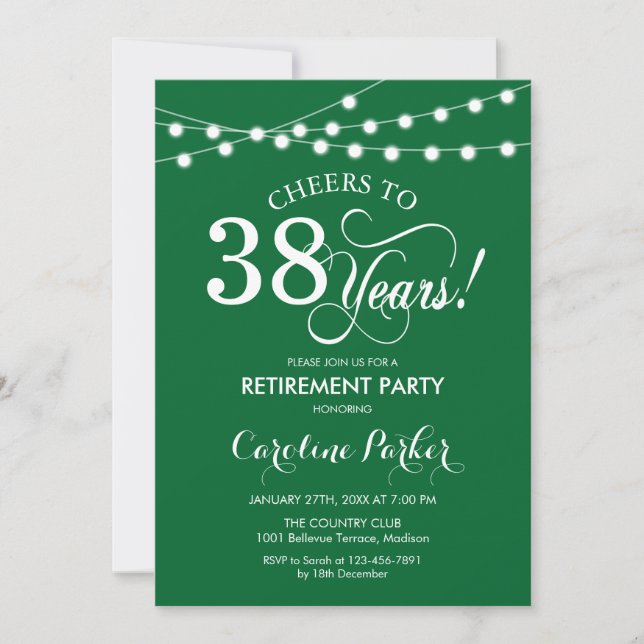 Retirement Party - Green White Invitation (Front)