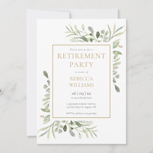Retirement Party Greenery Foliage Invitation (Front)